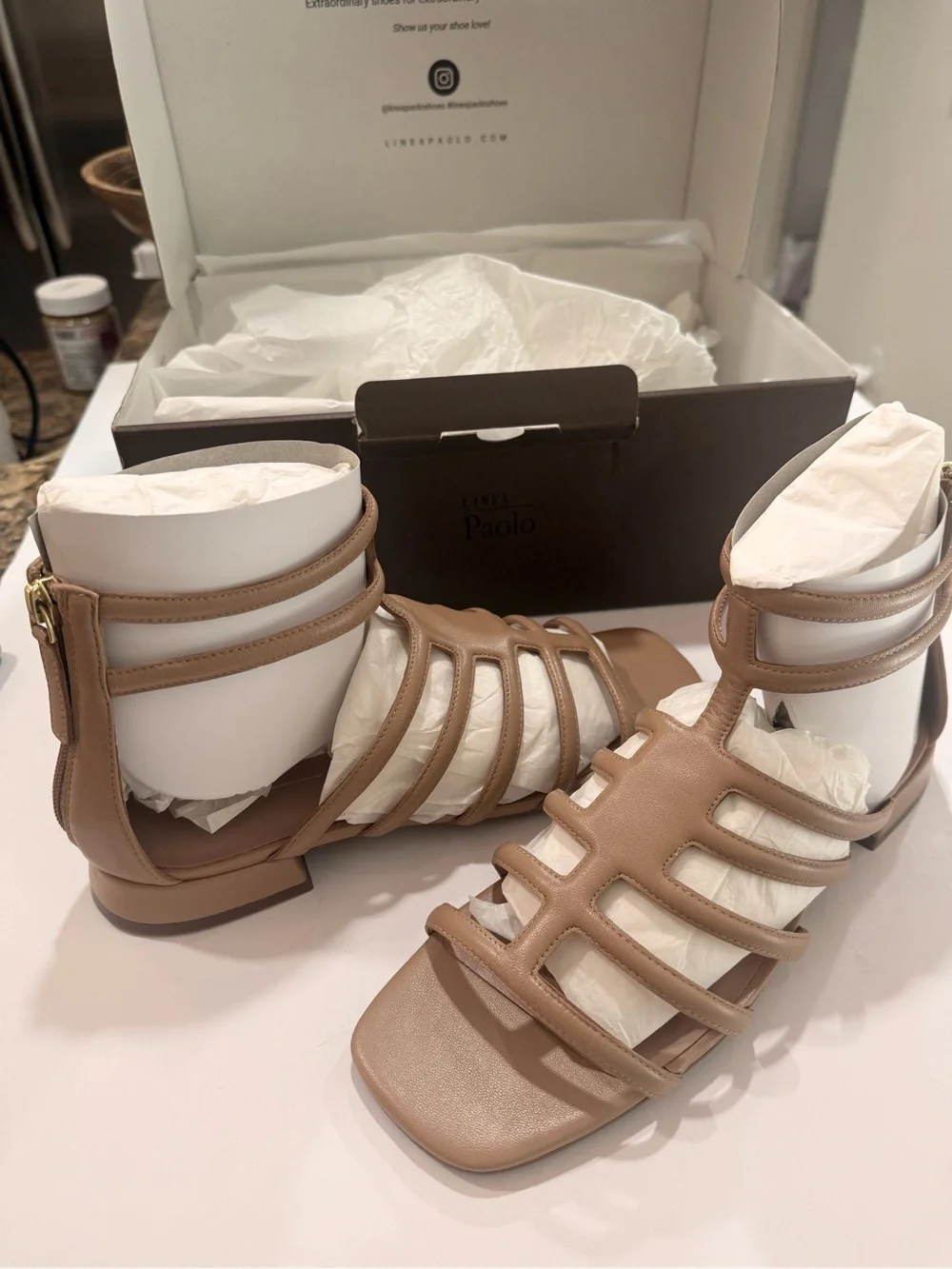 Women's Lines Paolo Tan Strappy Leather Gladiator Sandals - Casual Chic